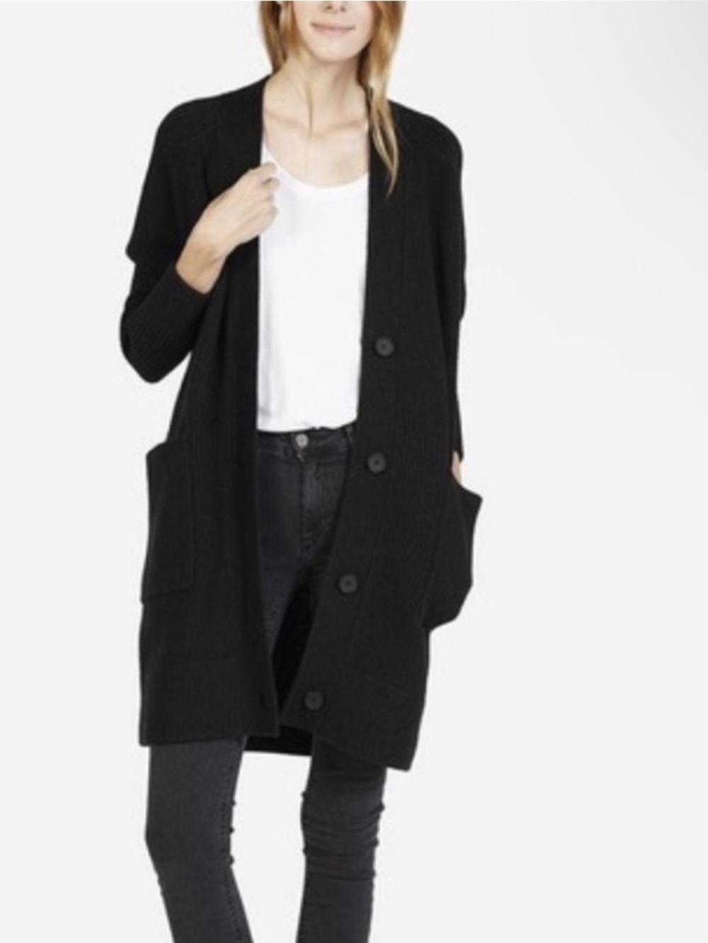 EVERLANE SIZE XS BLACK 100% wool cardigan sweater long sleeve